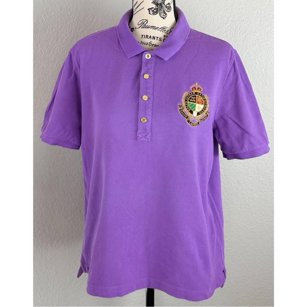 Lauren Ralph Lauren Vintage Women's Purple Cotton Crest Preppy Polo Large